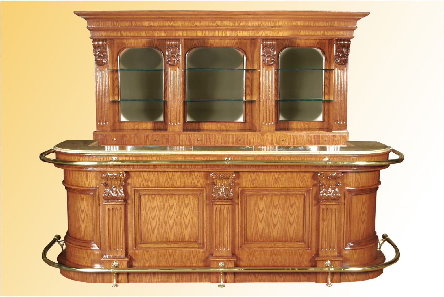 Bar 246RND – 10 ft. Oak Wood Home Bar with Marble Top – WoodnLuxury