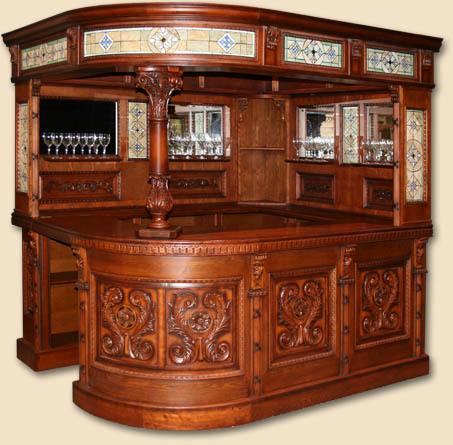 Bar 6302 - 8.0 ft. Oak Wood Cocktail Bar with Wooden Top