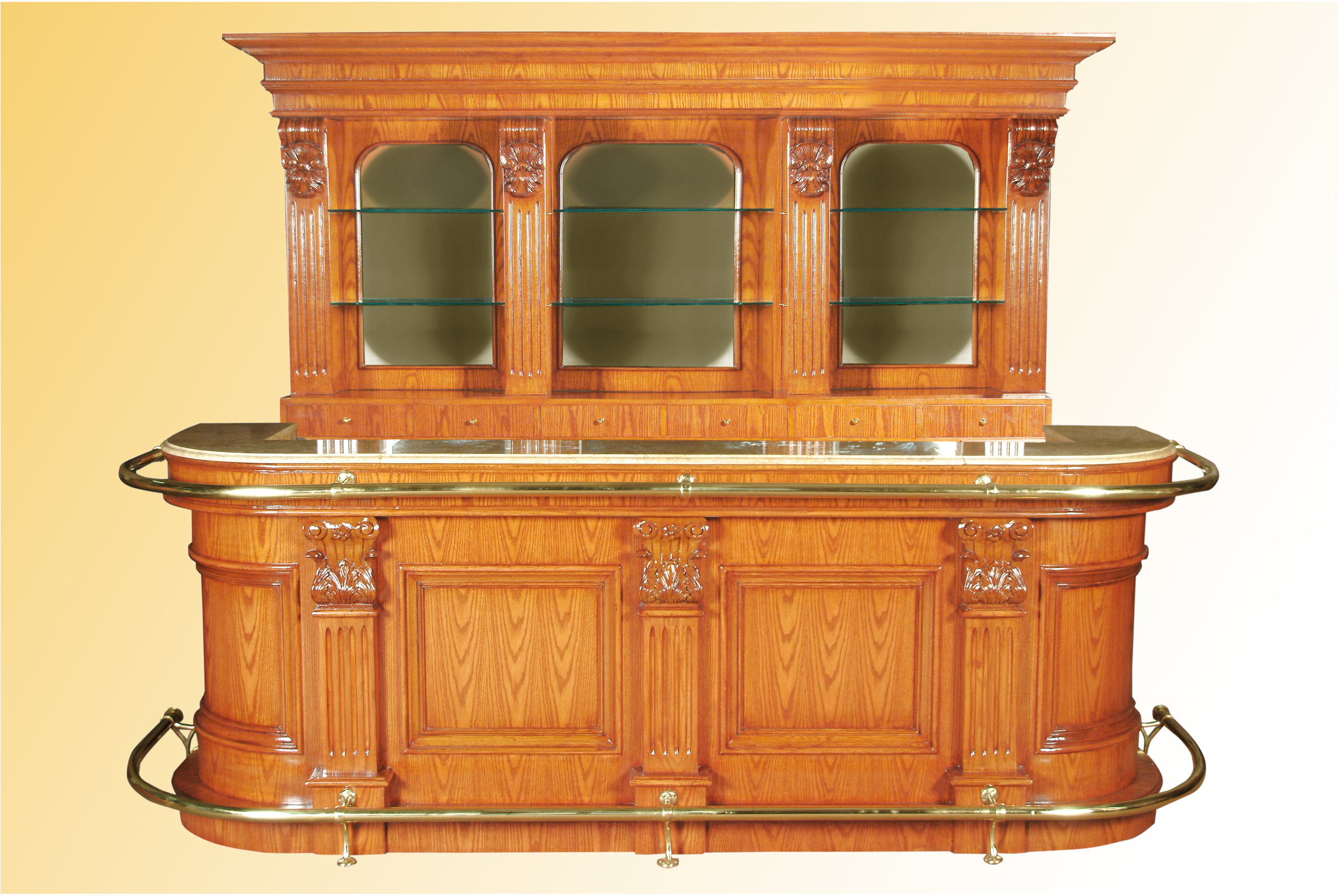 Bar 246RND - 10 ft. Oak Wood Home Bar with Marble Top
