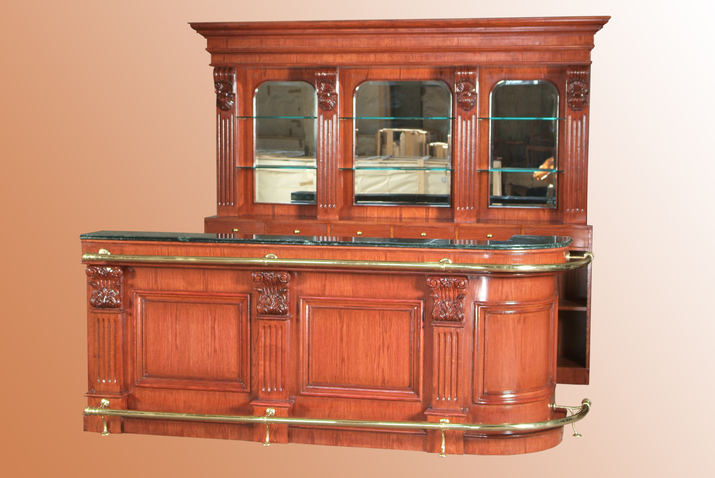 Bar 246REV – 8.5 ft. Oak Wood Cocktail Bar with Marble Top