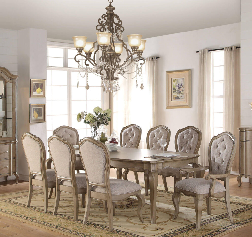 Antique 9-Piece Dining Room Set w/ Button Tufted Chairs DR20 - WoodnLuxury