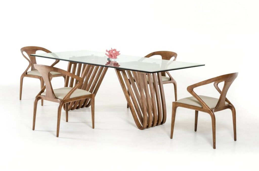 Mid-Century Modern Wood & Glass Dining Table Set DR2 – WoodnLuxury