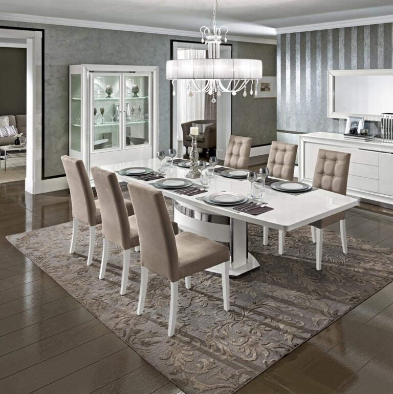 White Gloss Lacquer 7 Pc Dining Table Set DR3 WoodnLuxury