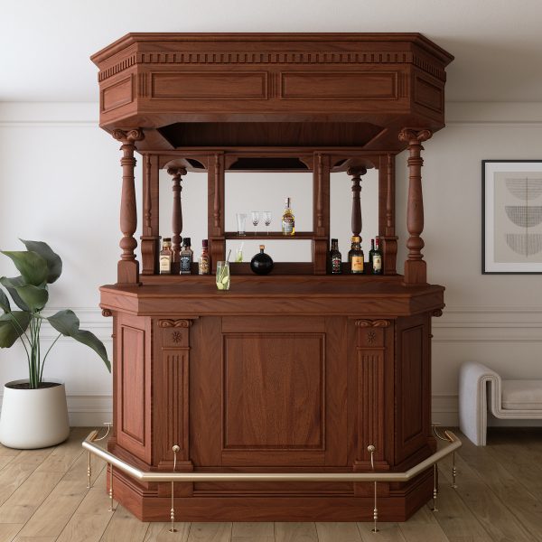 6.5Ft Solid Mahogany Canopy Home Bar W/ Brass Rails - WNL45