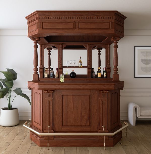6.5Ft Solid Mahogany Canopy Home Bar W/ Brass Rails - WNL45