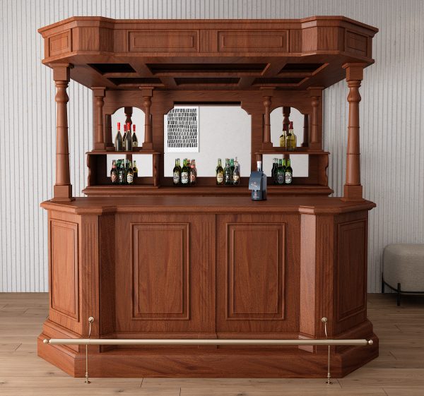 7.5Ft Solid Mahogany Canopy Mirrored Basement Home Bar - WNL50