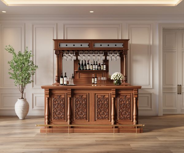 6.5Ft Elegant Solid Mahogany Mirrored Pub Bar W/ Rails - WNL49 - Image 2
