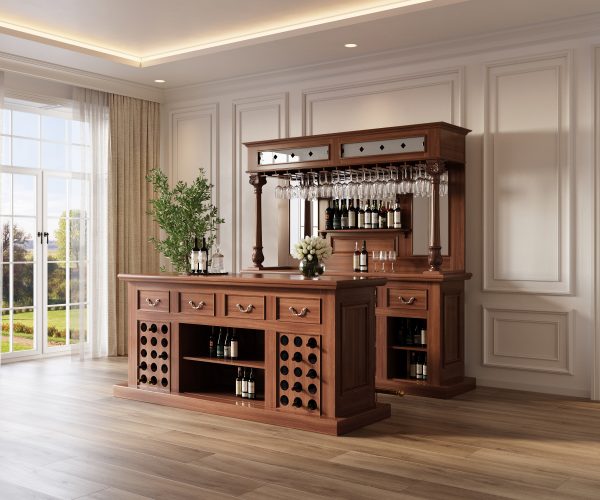 6.5Ft Elegant Solid Mahogany Mirrored Pub Bar W/ Rails - WNL49 - Image 3