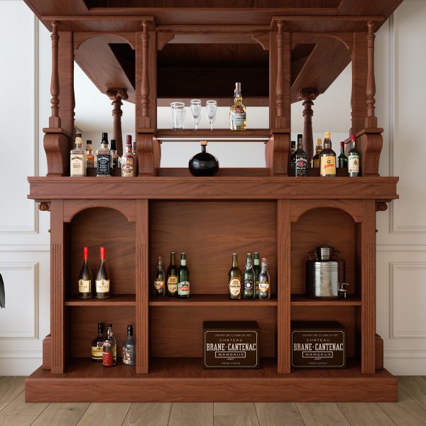6.5Ft Solid Mahogany Canopy Home Bar W/ Brass Rails - WNL45 - Image 3