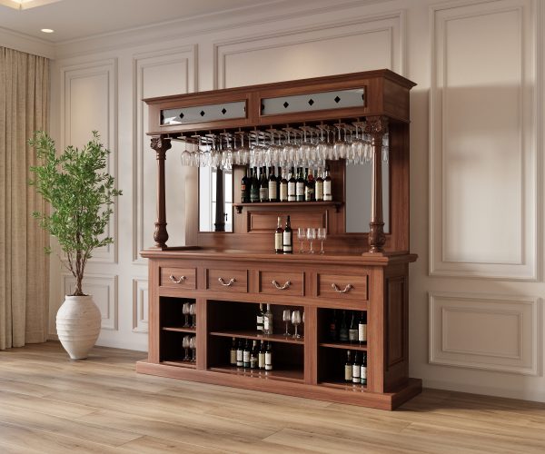 6.5Ft Elegant Solid Mahogany Mirrored Pub Bar W/ Rails - WNL49 - Image 4