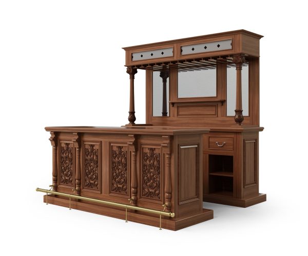 6.5Ft Elegant Solid Mahogany Mirrored Pub Bar W/ Rails - WNL49 - Image 5