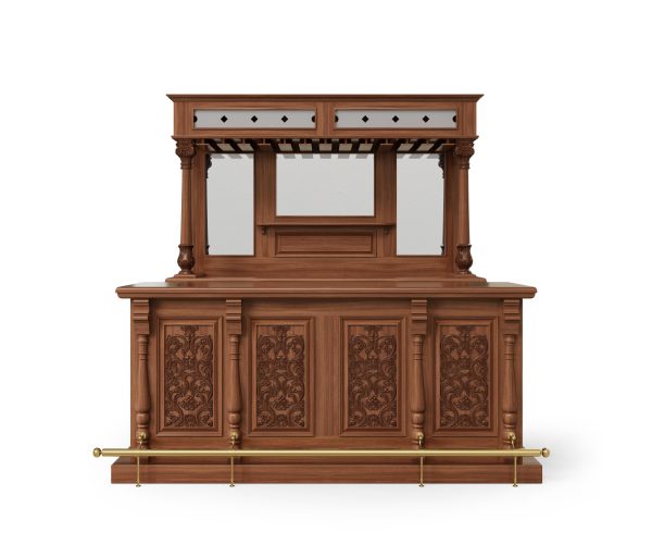 6.5Ft Elegant Solid Mahogany Mirrored Pub Bar W/ Rails - WNL49 - Image 6