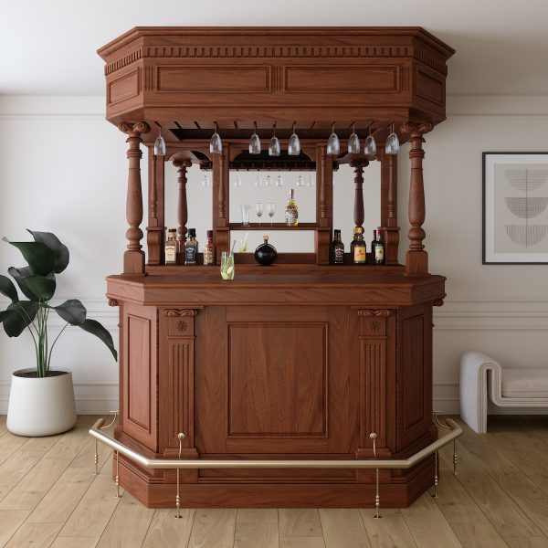 6.5Ft Solid Mahogany Canopy Home Bar W/ Brass Rails - WNL45