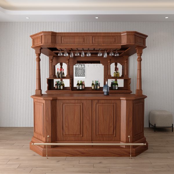 7.5Ft Solid Mahogany Canopy Mirrored Basement Home Bar - WNL50