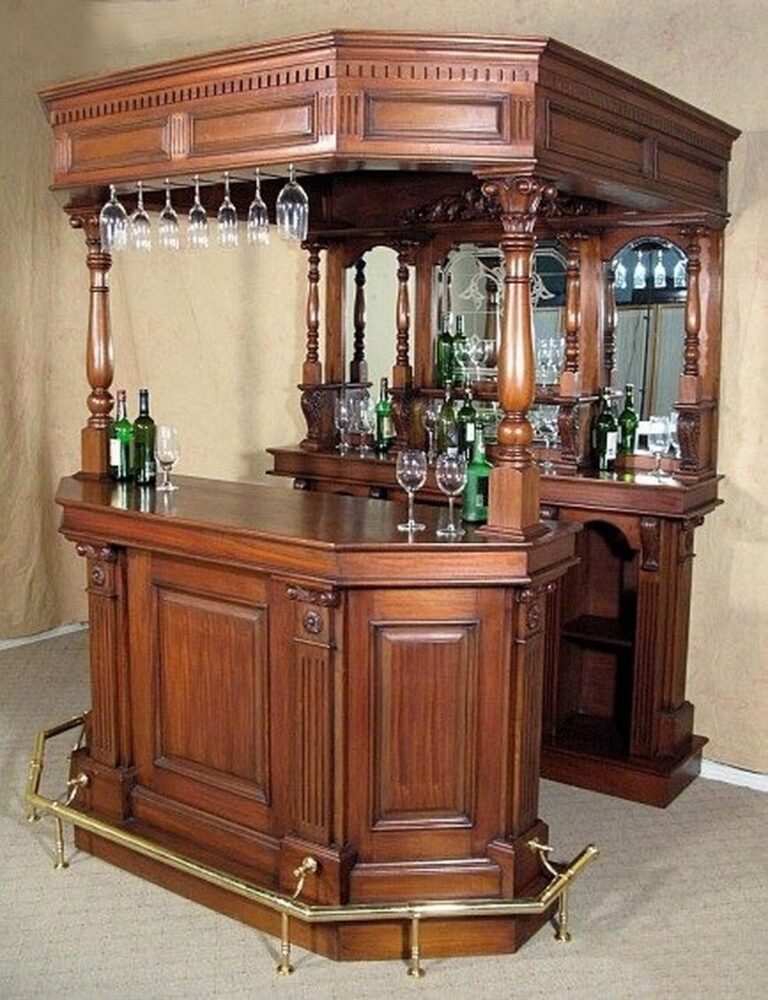 6.5Ft Solid Mahogany Canopy Home Bar W/ Brass Rails – WNL45 – WoodnLuxury