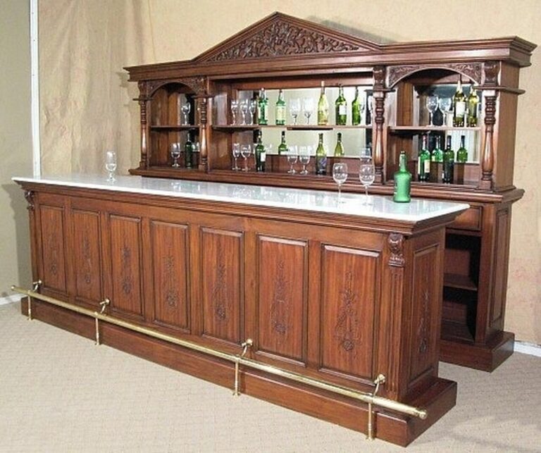 11.5Ft Solid Mahogany Carved Home Pub Bar w/ Brass Rails WNL48