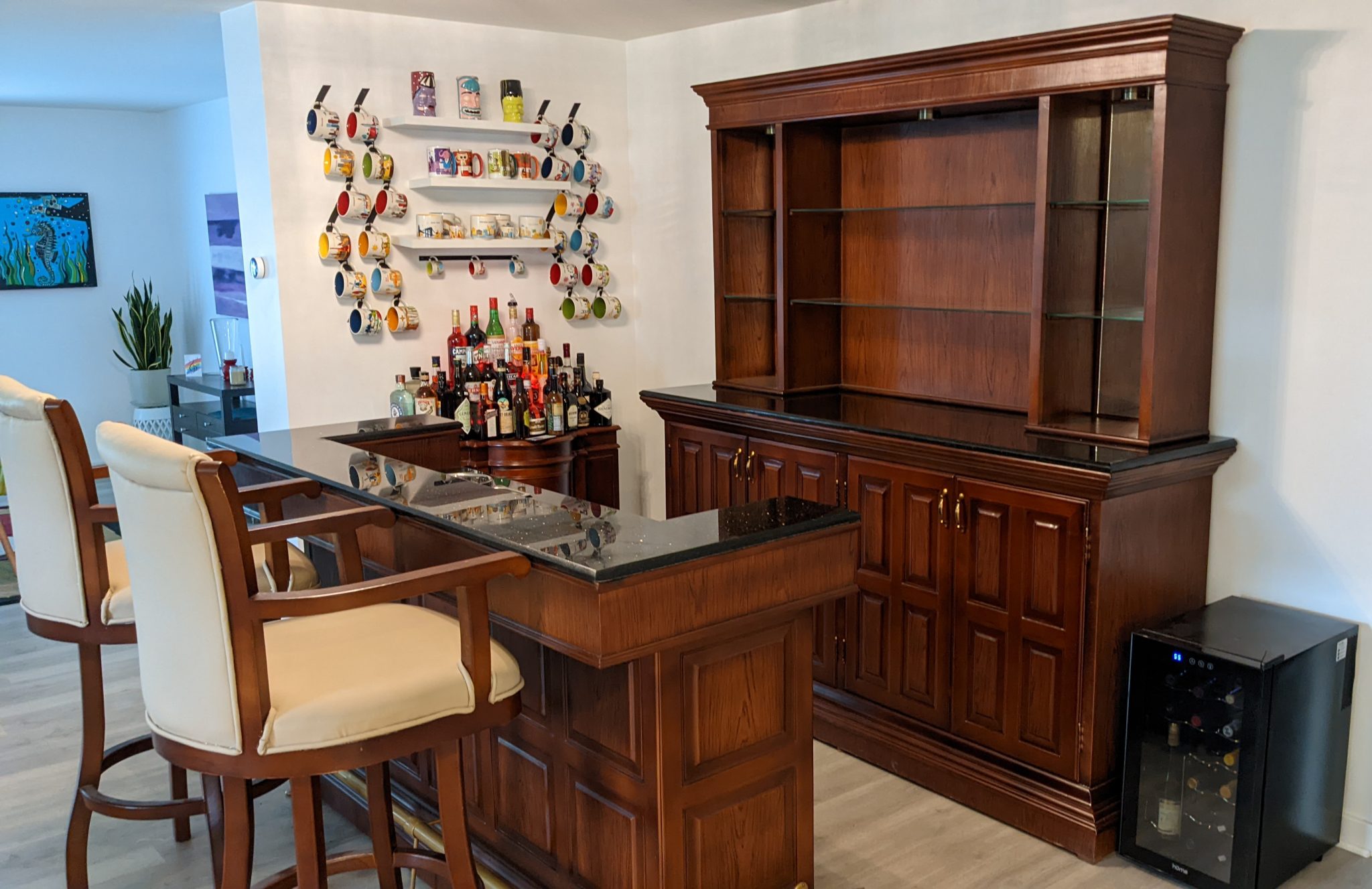 Contemporary Walnut Bar with Overhang WNL123 WoodnLuxury