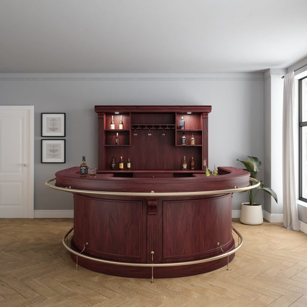 Rich Mahogany Horseshoe Bar with Wine Glass Racks & Lights - Bar WNL184