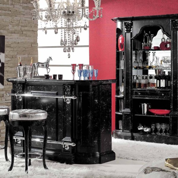 Old Hollywood Glamourous Bar with Chrome Rail & Marble Top - Bar WNL192