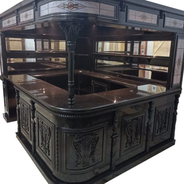Luxury Black Canopy Bar with Granite Surface & Hand-Carved Woodwork - Bar WNL177