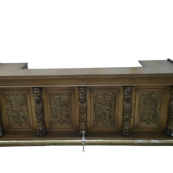 Richly Carved Classic Lionhead Bar with a Wooden Top - Bar WNL174