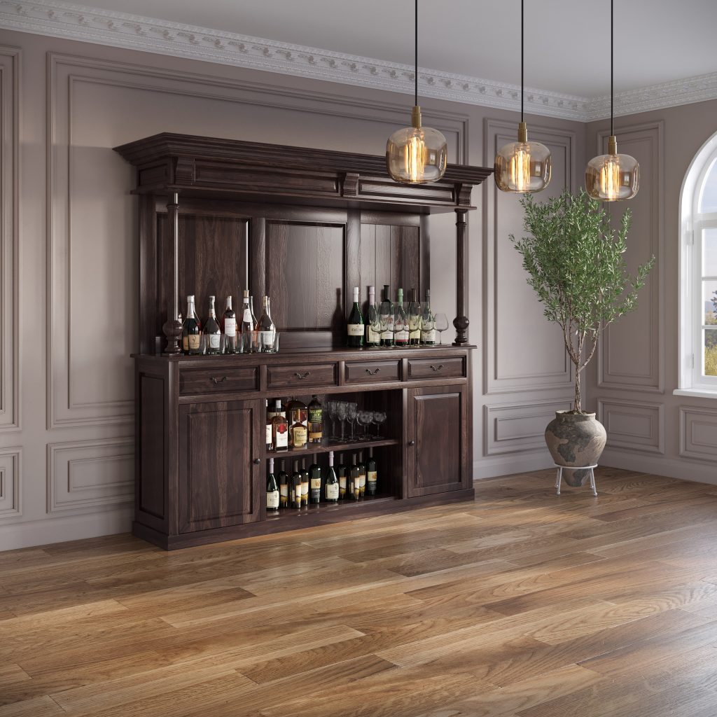 Dark Walnut Home Bar Set Featuring Deep Brown Panels & Columns – Bar ...