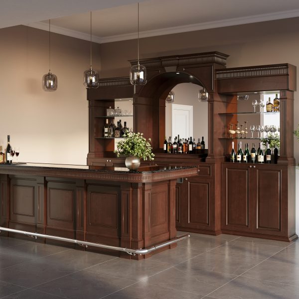 Executive Dark Wood Bar & Hutch Featuring Italian Black Galaxy Marble - Bar WNL190