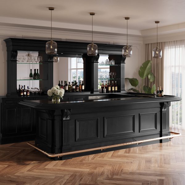 Large L-Shaped Black Bar with Mirrored Back - Bar WNL183