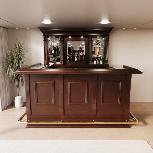 Traditional Dark Cherry Finish Bar Boasting Elegant Paneled Construction - Bar WNL193