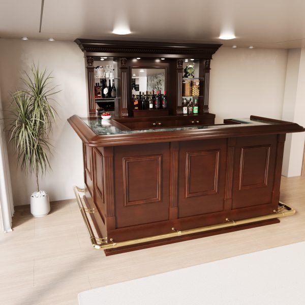 Traditional Dark Cherry Finish Bar Boasting Elegant Paneled Construction - Bar WNL193