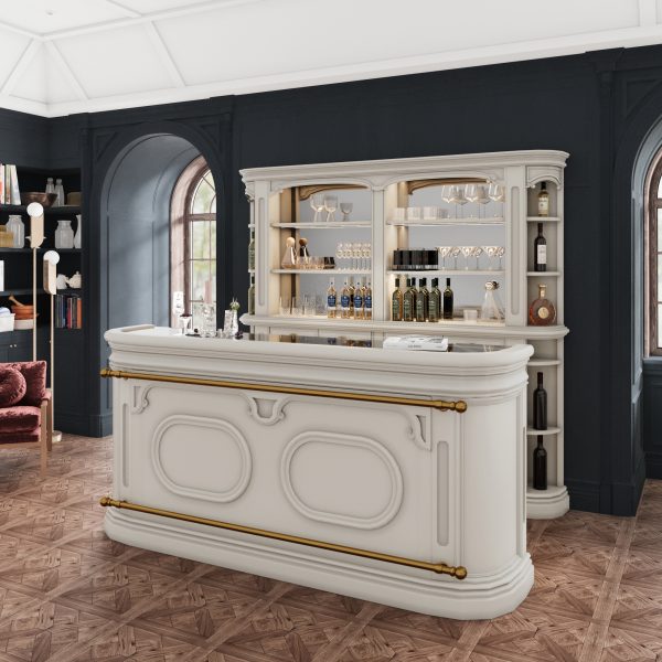 Showcase Your Finest Spirits & Glassware with this Creamy White Finish Bar WNL200