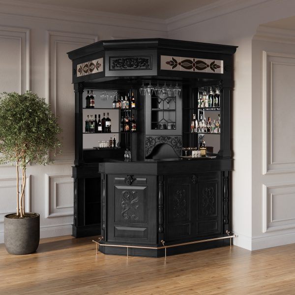 Create a Stunning Entertainment Nook with this Dramatic Multi-sided Black Bar WNL202
