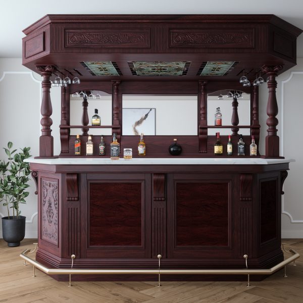 9Ft Premium Mahogany Custom Canopy Home Bar w/ Marble - WNL206